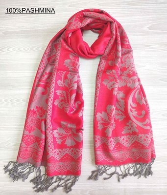 正品100%PASHMINA喀什米爾羊毛雙面會呼吸的圍巾披肩-三角喜紅-送禮自用溫暖貼心禮物