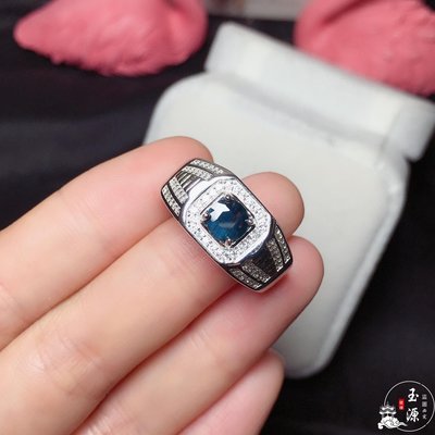 現貨天然藍寶石戒指 925鑲鉆歐美新款簡約飾品 藍寶石男戒