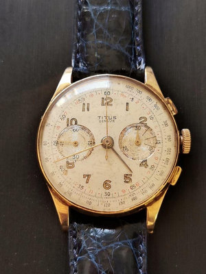瑞士18k金TITUS鐵達時多功能計時男錶手錶腕錶    尺