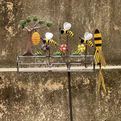 跨境獨立站新品金屬蜜蜂風車 三只小蜜蜂風車 庭院園藝裝飾風車