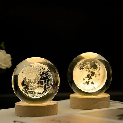 發光水晶球桌面小夜燈小擺件創意玻璃球裝飾品生日禮物女生客廳斅B4