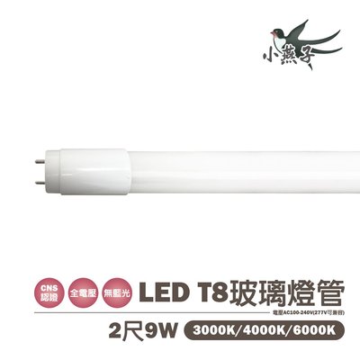 🚛【雙端入電】小燕子 T8 LED燈管 2尺 玻璃管 白光/黃光/自然光 替代傳統T8燈管 恕不零售