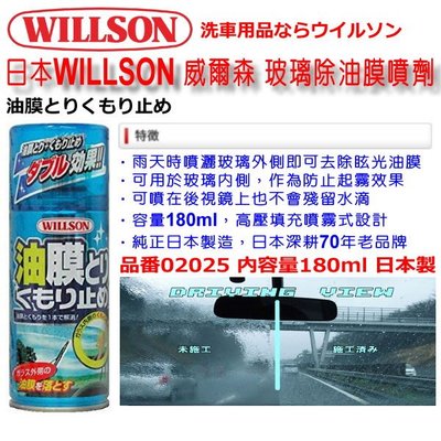 和霆車部品中和館—日本 Willson 威爾森 多用途 玻璃油膜去除劑/玻璃內側防霧劑/後視鏡撥水劑 02025