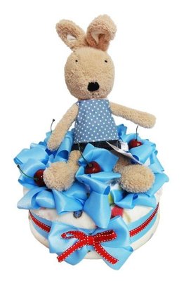 娃娃屋樂園~法國兔單層毛毯尿布蛋糕-藍色 每組1200元/生日蛋糕/彌月禮滿月禮週歲禮