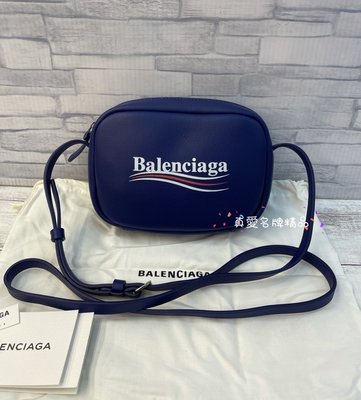 《真愛名牌精品》Balenciaga 489809 藍色全皮 百事可樂 logo 18cm 斜背包 *全新*代購