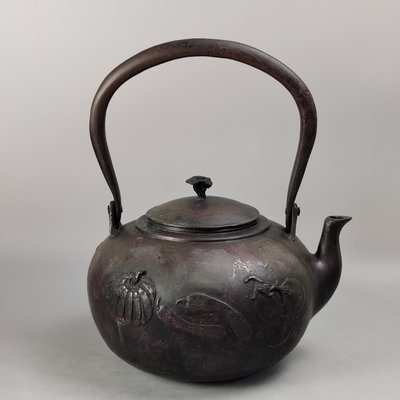。大容量明治時期省山造日本斑紫銅銅壺，日本老銅壺