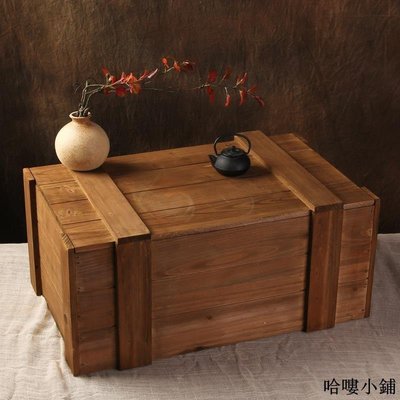 收納盒 木盒 擺飾 中式鄉村創意復古做舊裝飾大木箱道具裝書實木收納箱有蓋舊木箱子