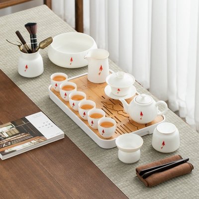 德化白瓷羊脂玉功夫茶具套裝家用現代中式泡茶辦公室會客蓋碗茶杯茶具蓋碗超夯 正品 現貨