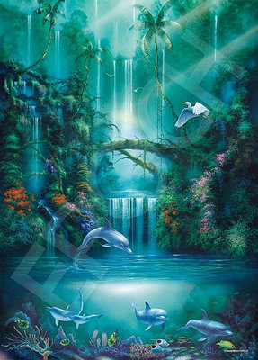 54-716 迷你夜光2000片日本進口拼圖 繪畫動物 魔法之池 海豚 叢林