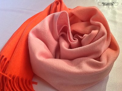 極致親膚系列™--奢美幻彩100% Cashmere喀什米爾pashmina柔粉艷橘漸層頂級厚款圍巾/披肩/飛機毯