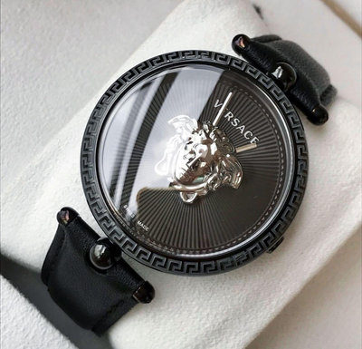 VERSACE Palazzo Empire 黑色錶盤 黑色皮革錶帶 石英 女士手錶 VCO050017
