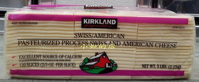 【小如的店】COSTCO好市多代購~KIRKLAND 美製瑞士風味切片乾酪片(每包2.27kg/約120片) 50021