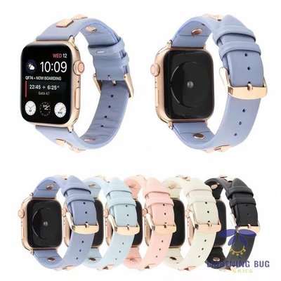 現貨熱銷-適用Apple Watch 6 5 4代手錶帶鉚釘軟皮錶帶SE 蘋果iwatch3/2/1 40mm/44mm