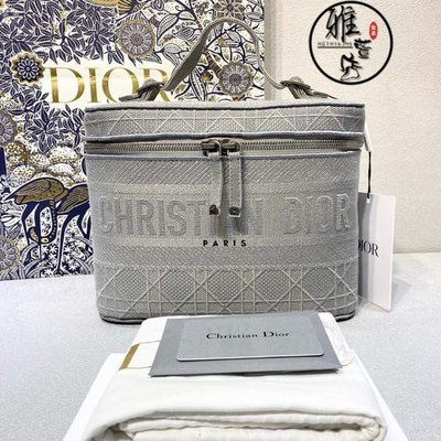 雅萱二手 Dior(迪奧)Travel Vanity 帆布刺繡格紋岩石灰色/化妝包/飯盒包