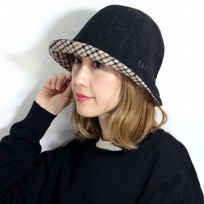 Co媽精品代購 日本製 正版 DAKS 保暖 毛料 內緣經典格紋 遮陽帽 帽子 帽 黑色