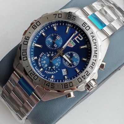Tag Heuer Formula 1 Chronograph 藍色面錶盤 銀色不鏽鋼錶帶 石英 三眼計時 男士手錶 CAZ101K.BA0842