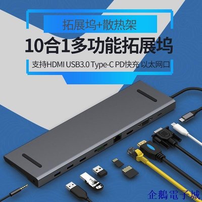 企鵝電子城蘋果電腦 十合一HUB拓展塢 Type-C轉HDMI/USB3.0/RJ45網口/PD/3.5MM音頻/VGA 保