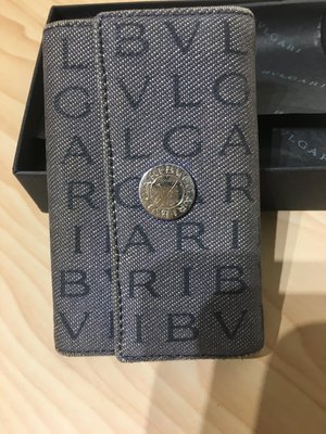 寶格麗 BVLGARI 絕對正品 休閒品牌提花灰藍色鑰匙包專櫃購入＋日本精選（可刷卡）2018