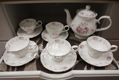 （台中 可愛小舖）歐式復古風茶杯茶壺茶盤玫瑰彩繪白色陶瓷杯盤組花朵花卉下午茶咖啡杯居家擺飾招待客人辦公室會議室早餐店