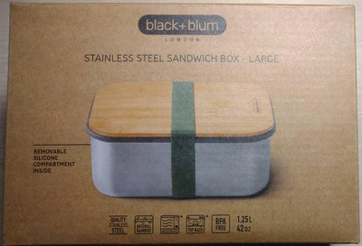 black+blum [可微波] 不鋼竹蓋輕食餐盒 不鏽鋼便當盒 / 1250ml