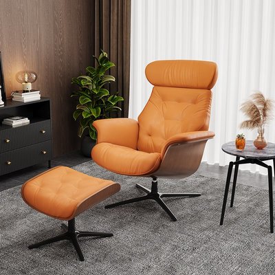 定制            客廳旋轉可調節Eames伊姆斯躺椅現代簡約輕奢休閑單人沙發椅真皮