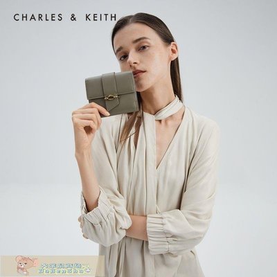 短夾CHARLES&amp;KEITH2021秋季新款CK6-10770515女士金屬裝飾短款錢包-促銷