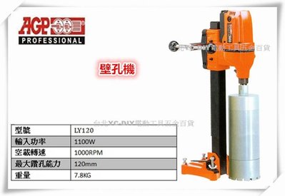 【台北益昌】台製品牌 AGP LY-120 壁孔機 鑽孔機,切割機 鋼筋水泥鑽孔機