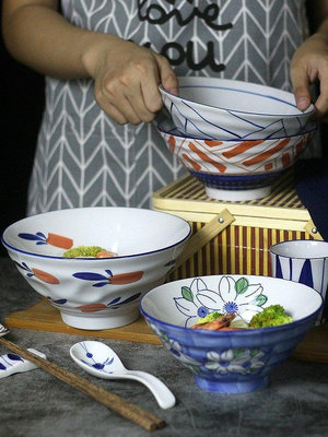 【現貨精選】斗笠碗單個套裝喇叭米飯高腳和風復古家用日式青花瓷拉面碗刨冰碗