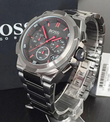 HUGO BOSS Supernove 灰色錶盤 鐵灰色不鏽鋼錶帶 石英 三眼計時 男士手錶 1513361