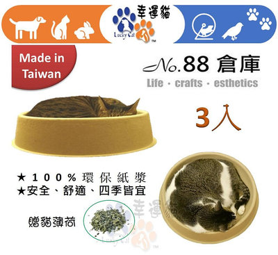 【幸運貓】蛋塔盆(3入) 兔、小型成犬也適用 贈小包貓薄荷 貓窩 貓用品 寵物用品 88倉庫