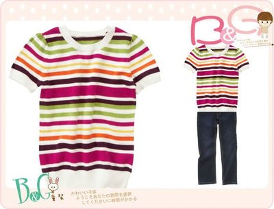 【B& G童裝】正品美國進口Crazy8 彩色條紋短袖針織毛衣S,L號4-6,8-10yrs