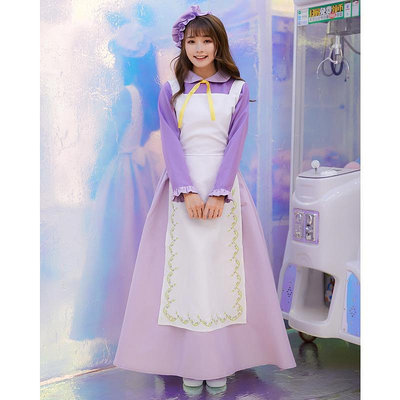 現貨萬圣節服裝紫色茶煲太太城堡管家女仆法式女傭連衣裙童話角色扮演