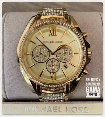 MICHAEL KORS Whitney 金色錶盤 金色不鏽鋼錶帶 石英 三眼計時 女士手錶 MK6729