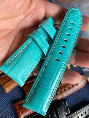 【SUM錶配】沛納海panerai Tiffany藍 天藍鱷魚壓紋牛皮底 24收22適合44mm 現貨只有2條