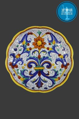 【波賽頓-歐洲古董拍賣】歐洲/西洋古董 意大利古董 托斯卡尼DERUTA手工彩繪陶瓷盤 (尺寸：寬24cm)(Made in Italy)