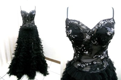 【時尚屋婚紗禮服】黑色蕾絲透明感層次設計師性感造型款~二手禮服～Ｗ３２２