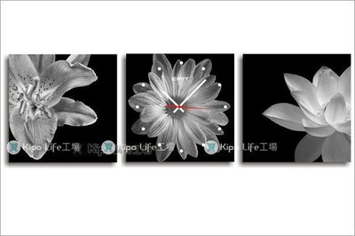 KIPO-橫三聯式 三幅式 暗香 蘭花 無框畫掛鐘 無框畫鐘 FFB037002A