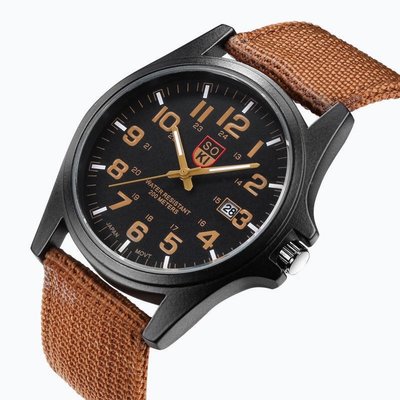 森尼3C-男士手錶日曆尼龍編織錶帶石英腕錶-品質保證