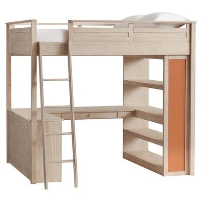 美式實木高低床上床下桌帶書桌櫃多功能組合床白色兒童成人床定製