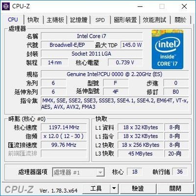 【含稅】Intel Xeon E5-2697 V4 2.2G QH26 18核36線 145W ES不顯CPU 一年保