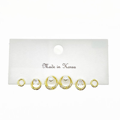韓國 925純銀 珍珠 水鑽 造型 六入 耳針耳環