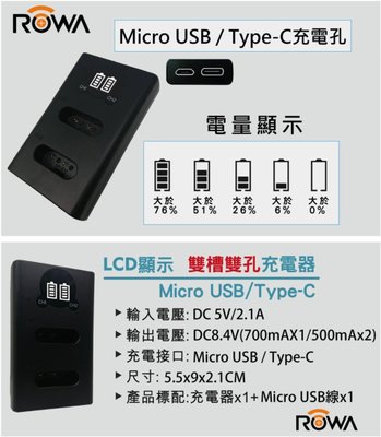 台南PQS ROWA 樂華 USB Type-C 雙槽雙孔電池充電器 相容原廠 雙充 FOR SONY F550 電池