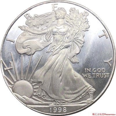 銀元1998年美國自由女神1盎司美元銀幣紀念幣銅鍍銀錢幣