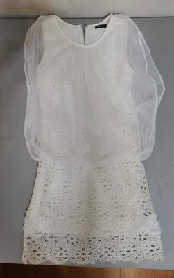 二手名媛氣質套裝女夏季蕾絲鈎花泡泡袖上衣半身裙