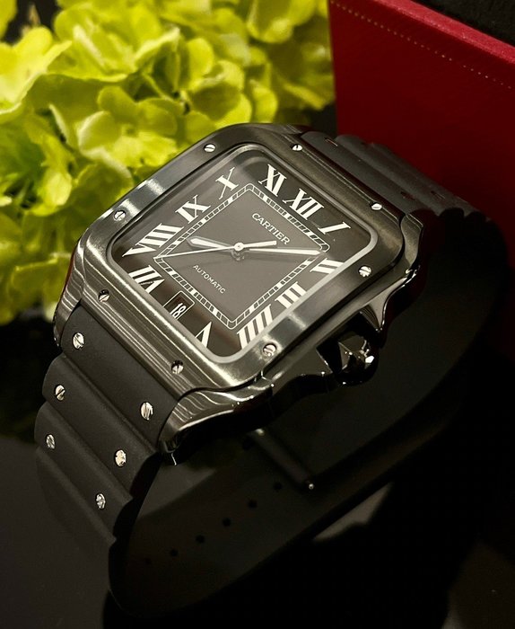 ANGIE美麗遊樂園x香榭國際精品 CARTIER 卡地亞 SANTOS DE 黑色錶盤錶帶 WSSA0039