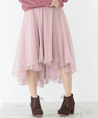 NICE CLAUP 日本專櫃正品 粉色 仙氣飄飄 高質感微光澤 前短後長不規則下襬雪紡紗裙