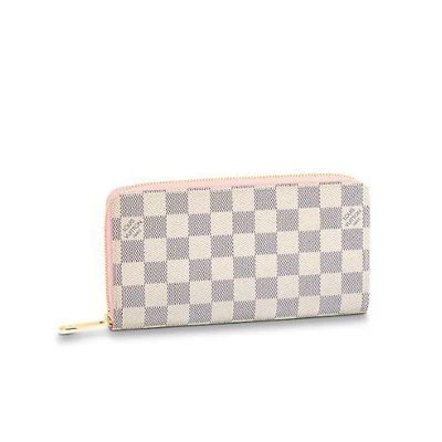 【二手正品】Louis Vuitton LV N63503 白棋盤格拉鍊長夾粉紅邊 有現貨