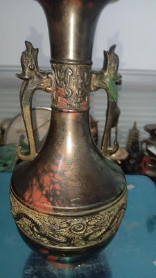 【二手】 銅器日本吉秀作銅花瓶 擺件 日本老銅器1862 古玩雜項 收藏【好運來】