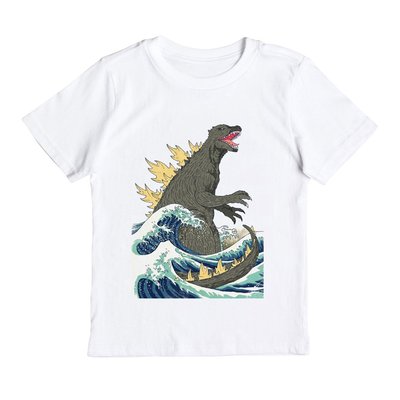 Godzilla Hokusai Monster 兒童短袖T恤 白色 哥吉拉Tokyo 日本 酷斯拉 波浪 恐龍