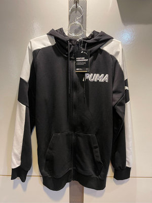 [寬鬆設計 M~L可以穿]++特價++設計師品牌puma  率性俐落黑色條紋設計毛巾布連帽外套(黑)(XS)
